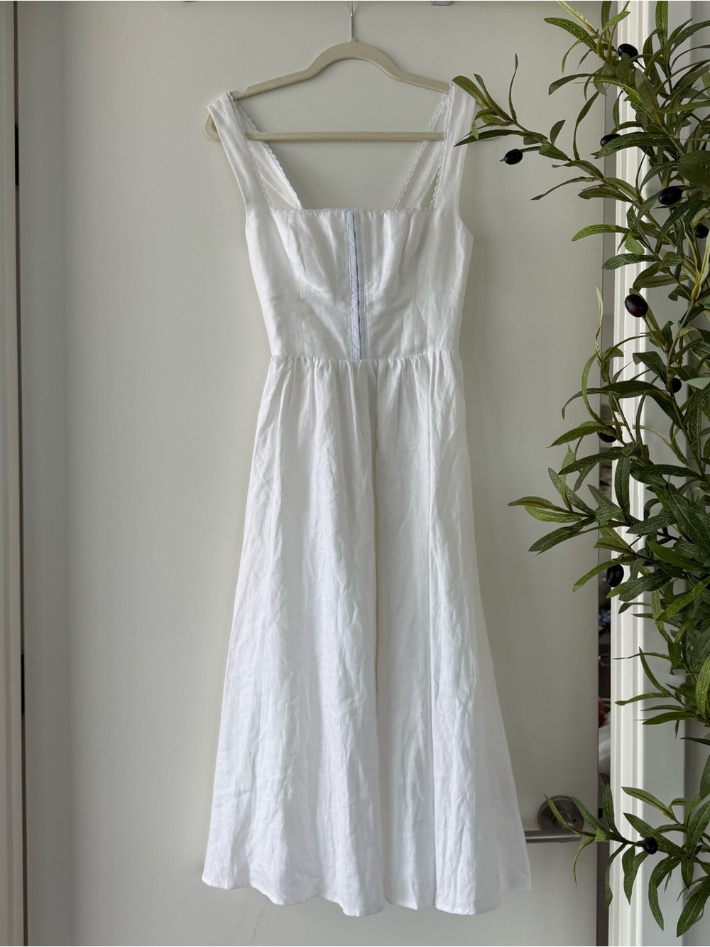 Reformation tagliatelle linen dress white